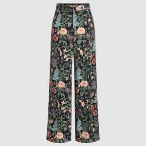 Floral Print Long Trousers - black